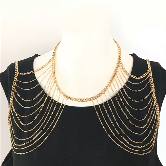 Necklace gold body chain layered boutique jewelry - Picture 3 of 6